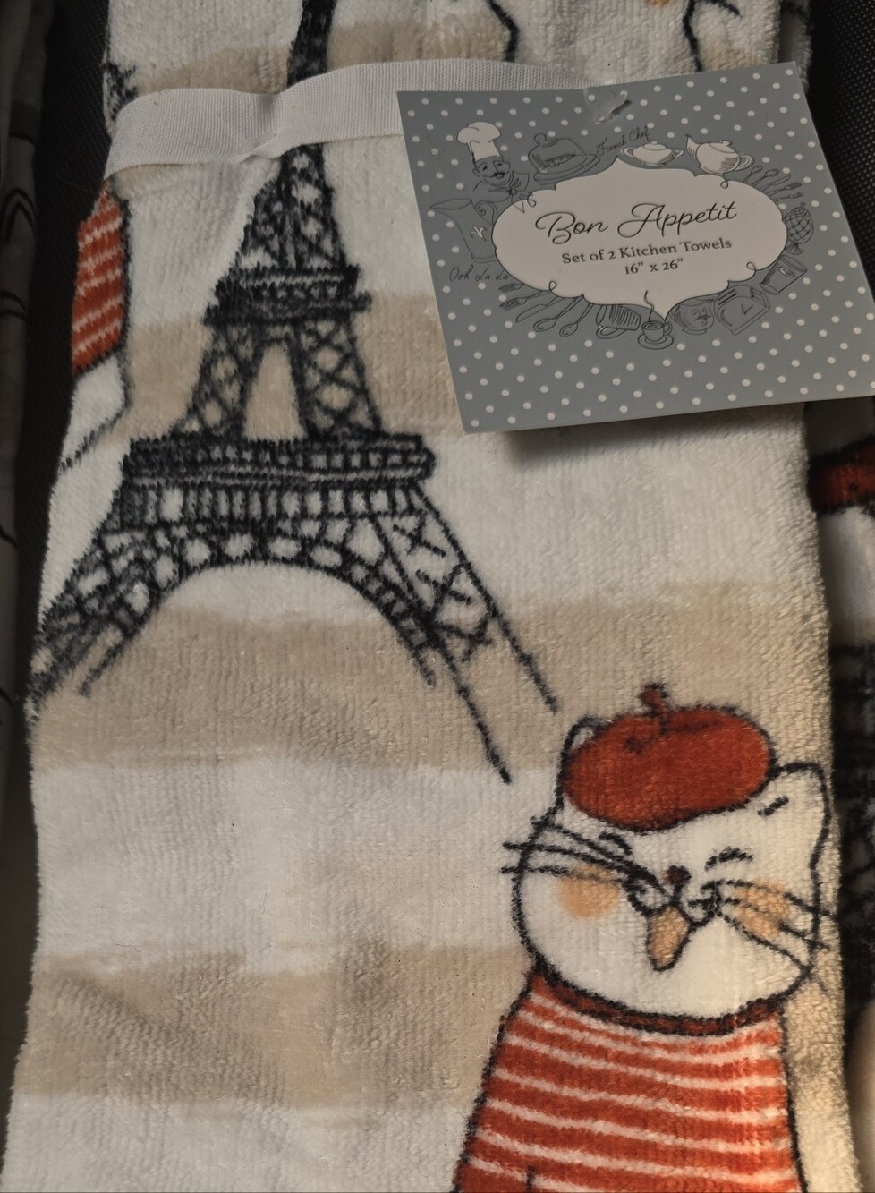 Set Of 2 Cats & Eiffel Tower Kitchen Towel - White & Orange Nwt Last 2 Sets